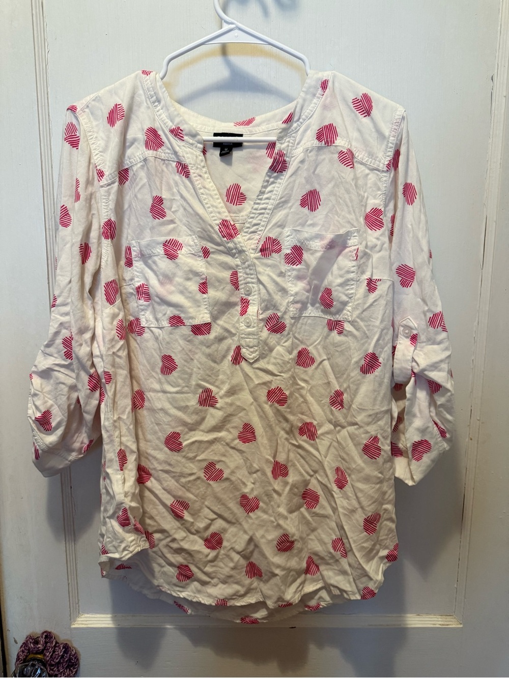 Torrid Harper Women's White Tunic Top with Pink Heart Print